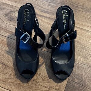Cole Haan Black Peep Toe Slingback Heels